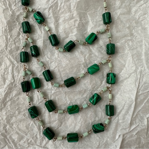 BOGO Anthropologie green beaded layered necklace, gold chain - Picture 2 of 3
